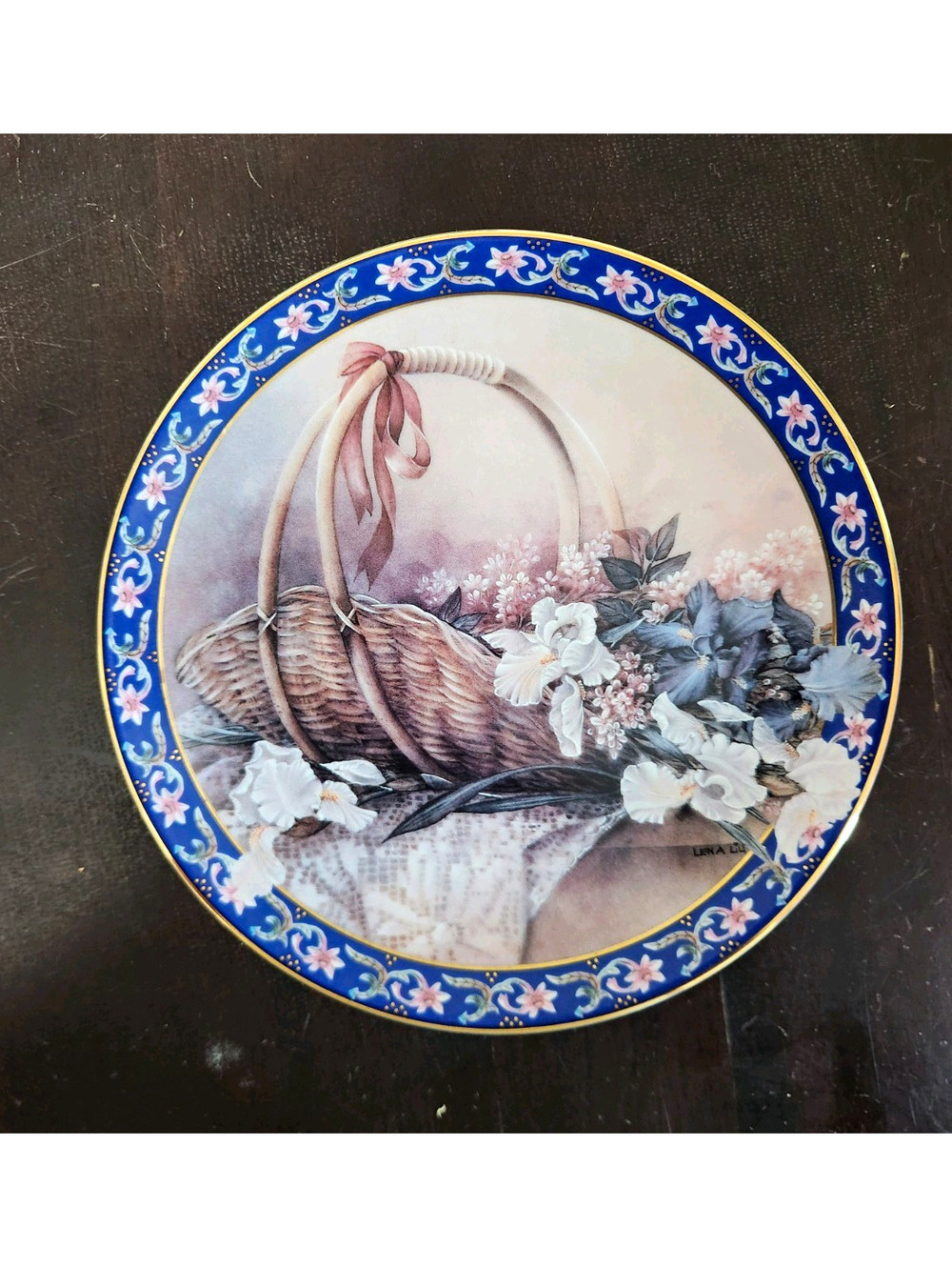 W.S. George Lena Liu Basket Bouquets Irises 1992 Limited Porcelain Plate
